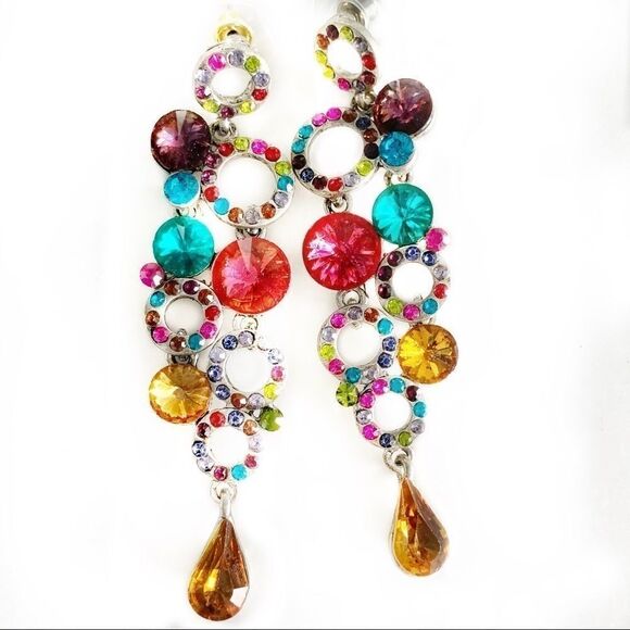 Runway multicolored crystal circle dangle earrings - Picture 1 of 8